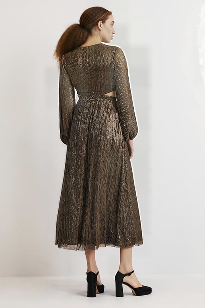 Boden Metallic Cut-out Maxi Dress Gld Maat: 8P | Midi Jurken Outlet | Dames | Bruin