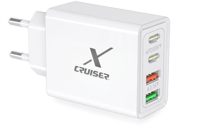 Xcruiser 40W Snellader USB-C – 4 Poorten Adapter – PD & QC 3.0 Fast Charger – Universele Oplader voor iPhone & Android – EU Stekker
