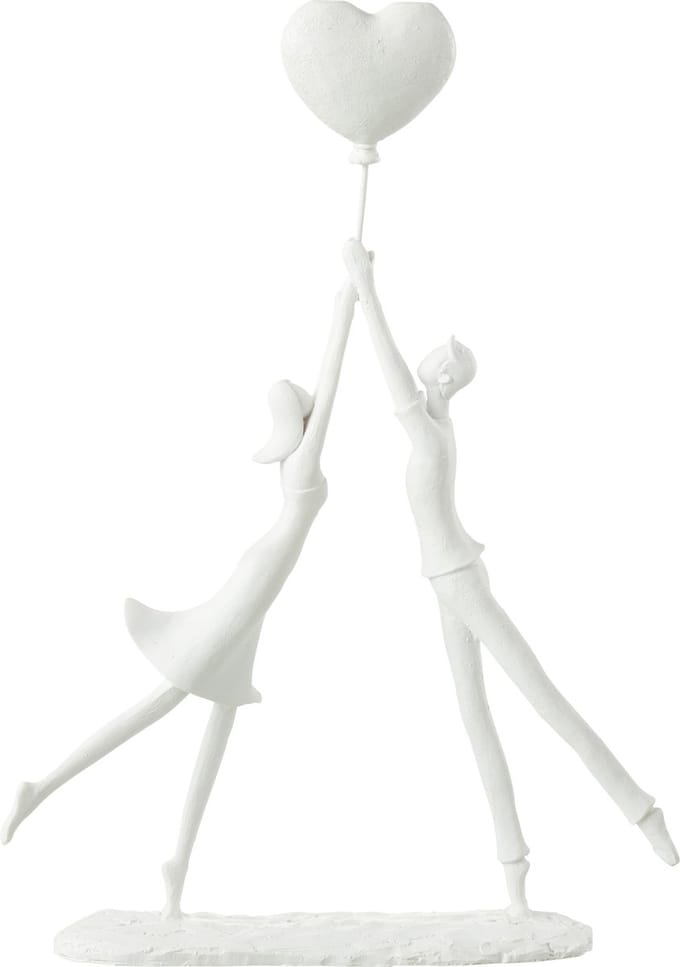 J-Line decoratie Koppel Staand Hart Ballon - polyresin - wit
