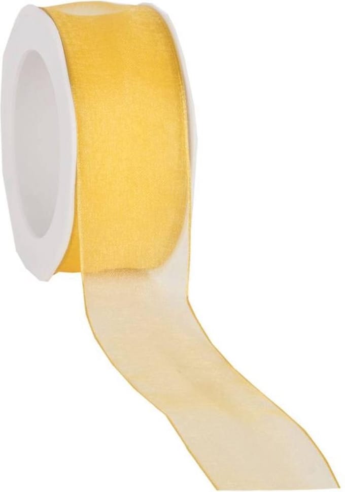 Wired organzalint Geel – 38 mm × 20 m – Organza