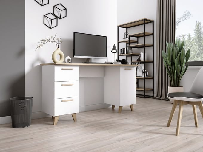 Meubel Square - Bureau SINDI - Wit - Eiken - 138cm - Scandinavische stijl