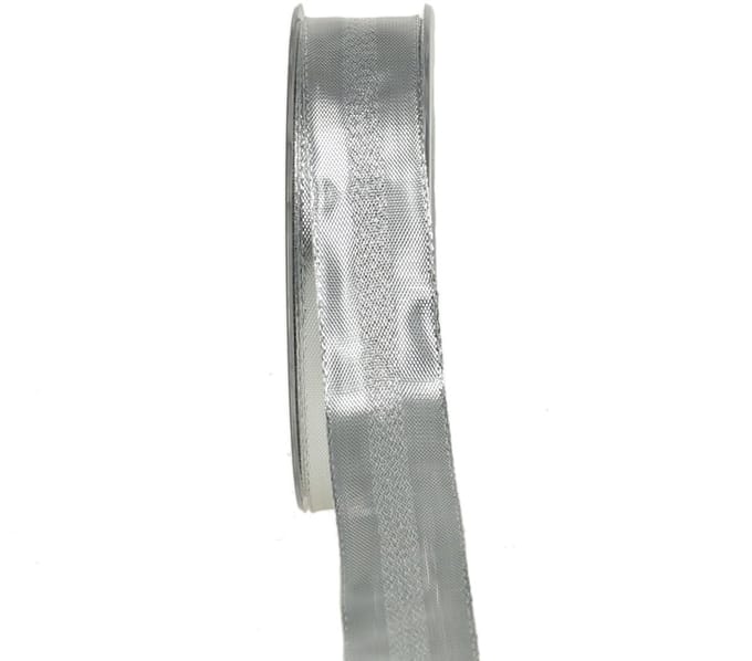 Decoratief lint zilver met strepen 25mm 20m