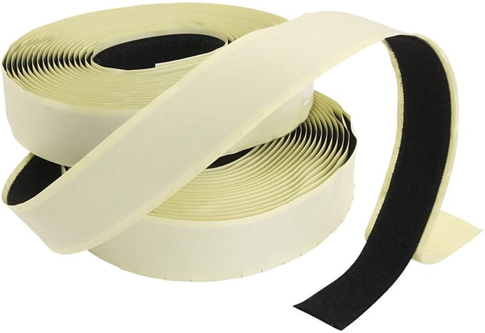 Klittenband / klittenband, zelfklevend, zwart, dikte 2 cm, 25 m/ 1 doos