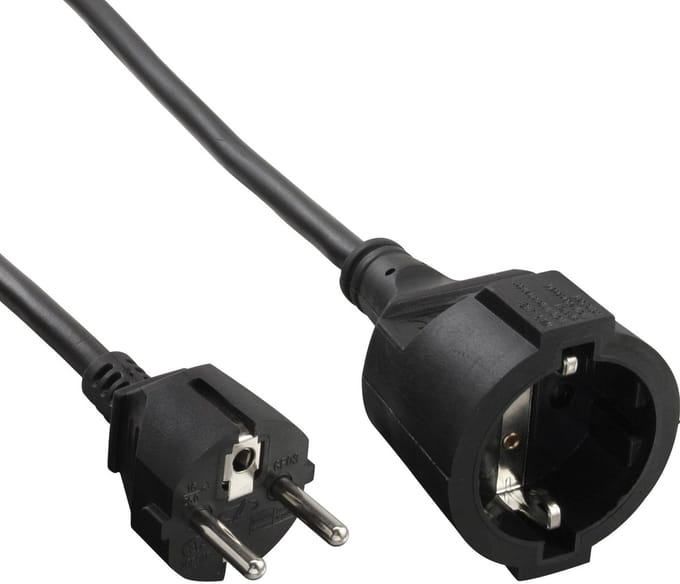 InLine Geaarde voeding verlengkabel - 3x 1,5mm / zwart - 5 meter