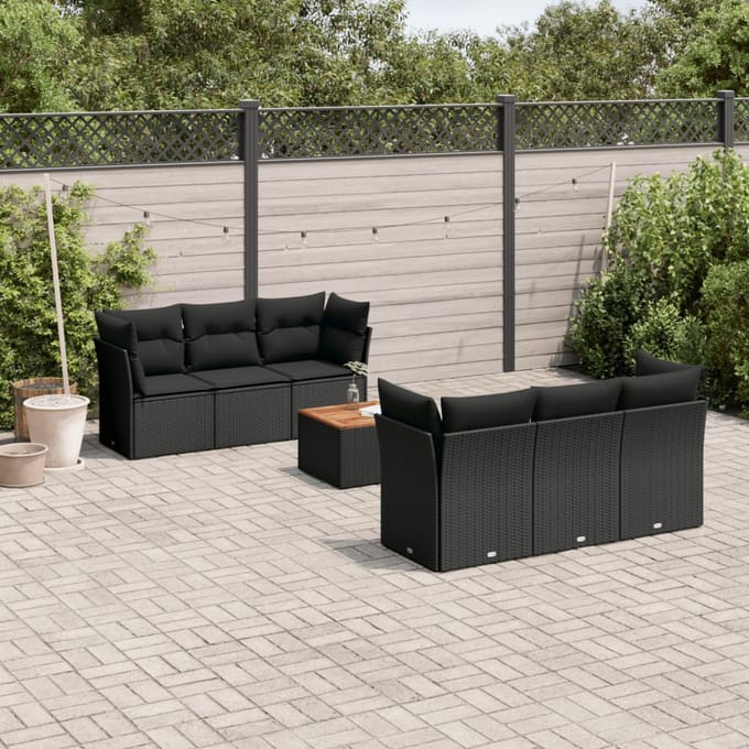 vidaXL - 7-delige - Loungeset - met - kussens - poly - rattan - zwart