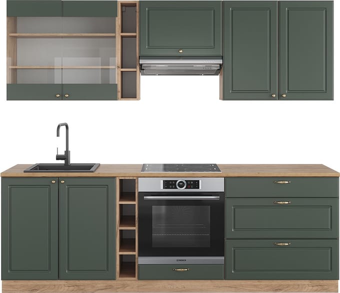 Vicco Fame-Line Complete keukeneenheid – 235 cm, WB Eik Groen-Goud Land/Goud Power Eik