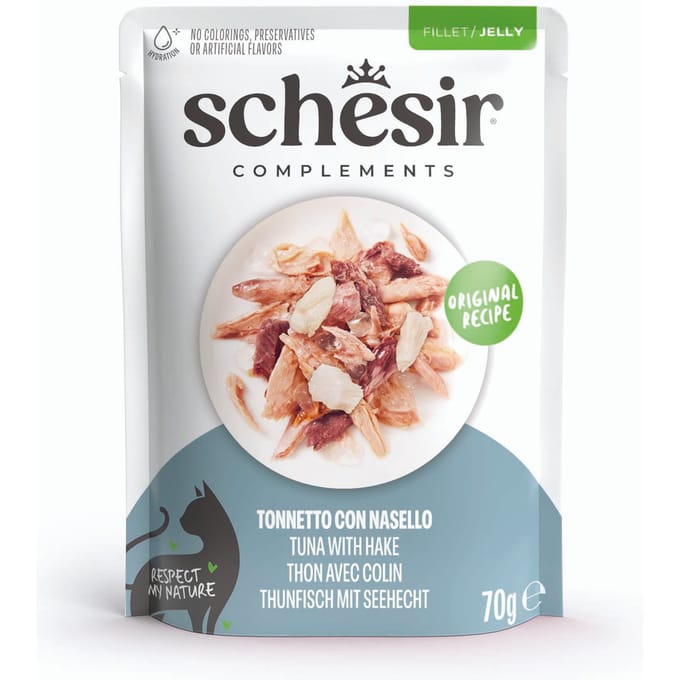 6x70g Tonijn met heek Schesir Complementen in gelei natvoer voor katten