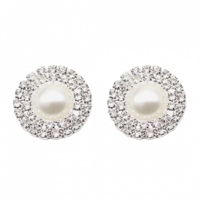 Clip Oorbellen Ivoor - Synthetische Parel- dubbele strass rand-24 mm