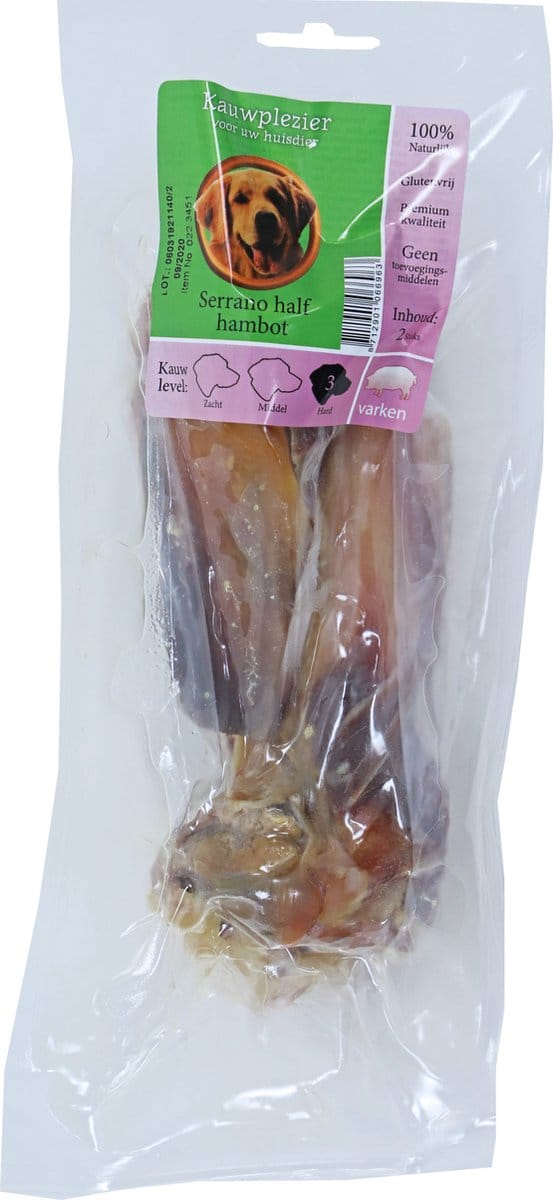 De Boon - Natuurlijke Honden Snack - Varken, Serrano - Half Hambot - 1 zak à 2 stuks