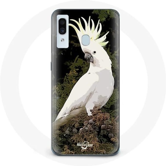 Coque - Cacatoes - Samsung Galaxy A20 - Souple - Blanc - Perroquets sur l'arbre blanc