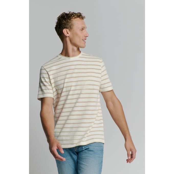 No Excess T-shirt Crewneck Jacquard Stripes Offwhite Größe: L | Basic T-Shirts Outlet | Herren | Weiß