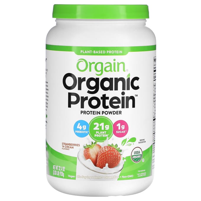 Orgain, Poudre de Protéines Biologiques, Végétale, Fraises et Crème, 32,4 oz (920 g)