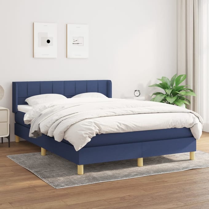 vidaXL - Boxspring - met - matras - stof - blauw - 140x190 - cm