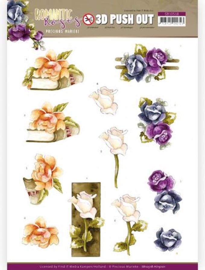 Romantic Roses 3D-Push-Out Sheet by Precious Marieke