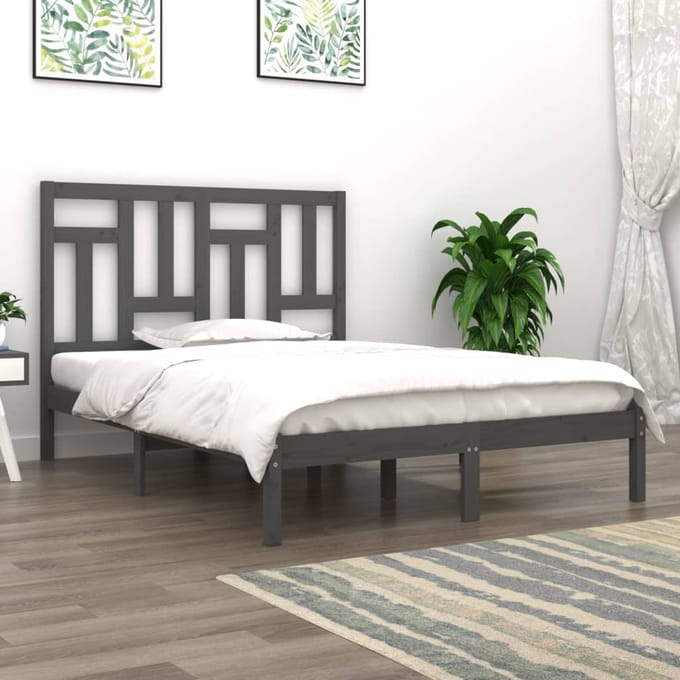 vidaXL - Bedframe - massief - grenenhout - grijs - 200x200 - cm