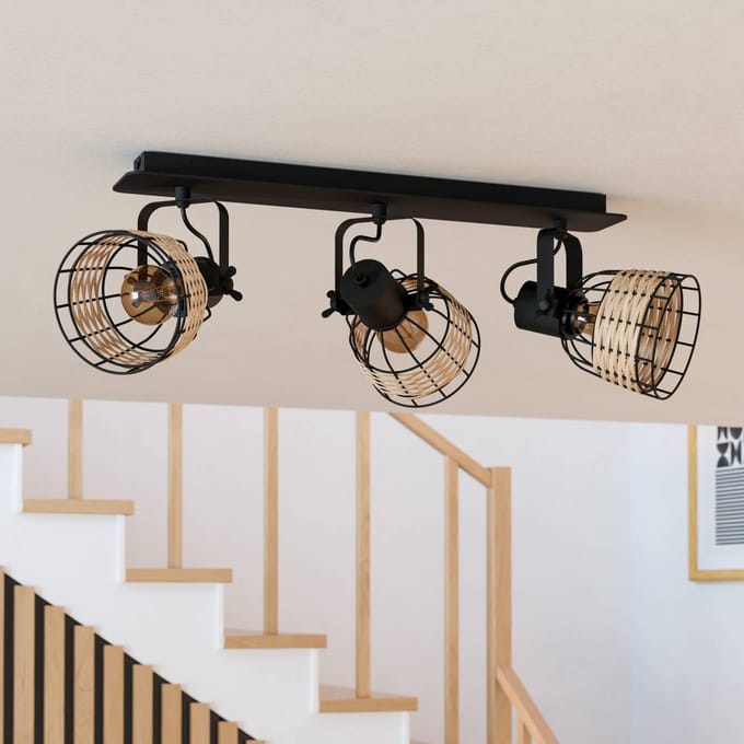 EGLO Plafondspot Anwick 1 met rotandecor, 3-lamps