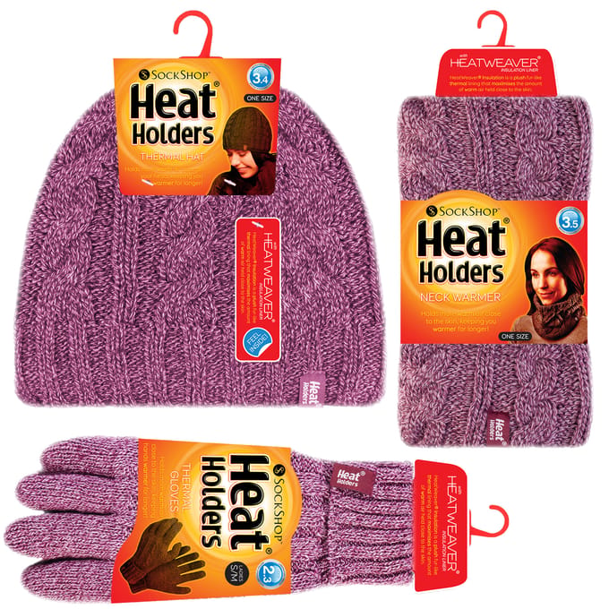Heat Holders dameshoed, nekwarmer handschoenen set - Roos