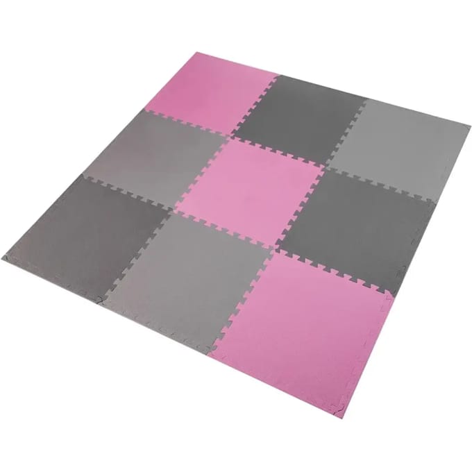 One Fitness Puzzelmat - Set van 9 - 10 mm - Roze/Grijs