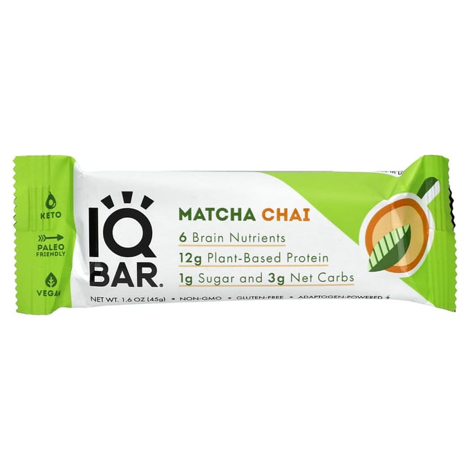 IQBAR, Barre Protéinée Végétale, Matcha Chai, 12 barres, 45 g (1,6 once) chaque