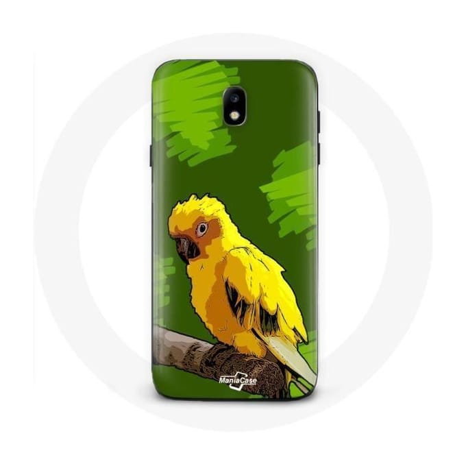 Coque Samsung Galaxy J3 2017 Oiseaux de Perruches jaune Fond Vert