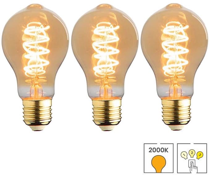 Lybardo - E27 LED Lamp - 3-pack - 3 staps Dimbaar - 3.5W - 2000K Extra Warmwit Licht
