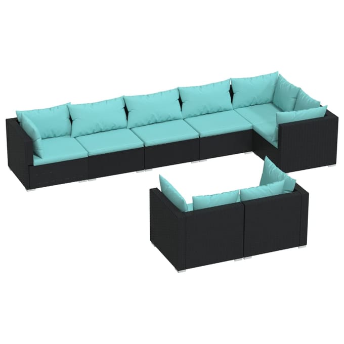 vidaXL - 8-delige - Loungeset - met - kussens - poly - rattan - zwart