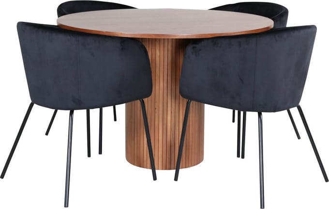 BiancaROWA eethoek eetkamertafel eik fineer en 4 Berit eetkamerstal velours zwart.
