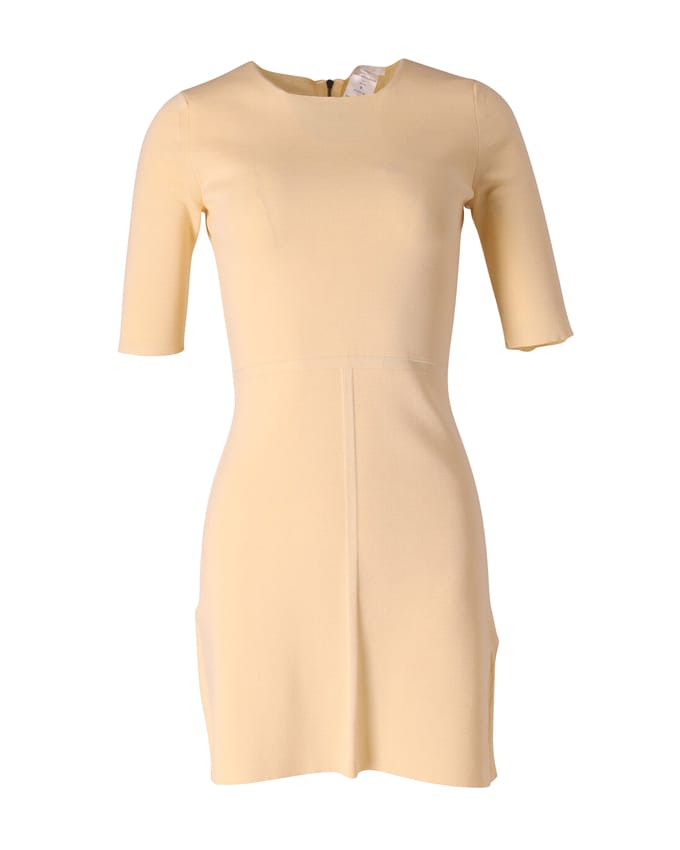 Chloe mini-jurk met ronde hals in pastelgeel polyester