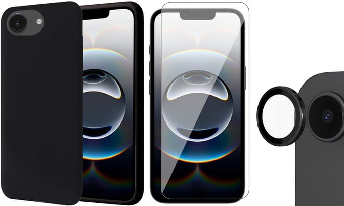 Hoesje geschikt voor iPhone 16e - Screenprotector Glas & Camera Protector - Mat Back Case Zwart