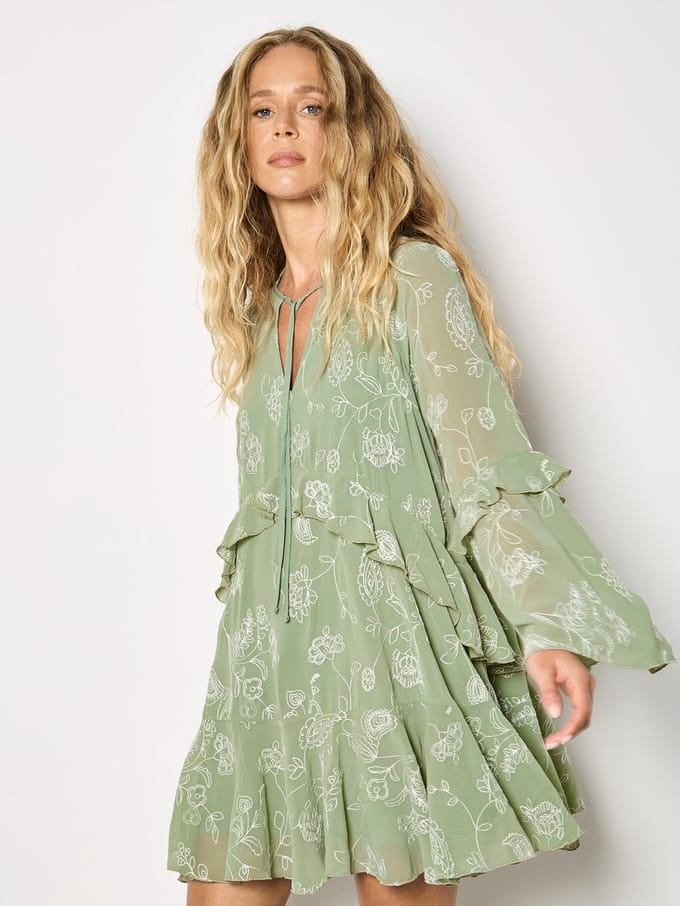 Chiffon mini-jurk met bloemenborduursel