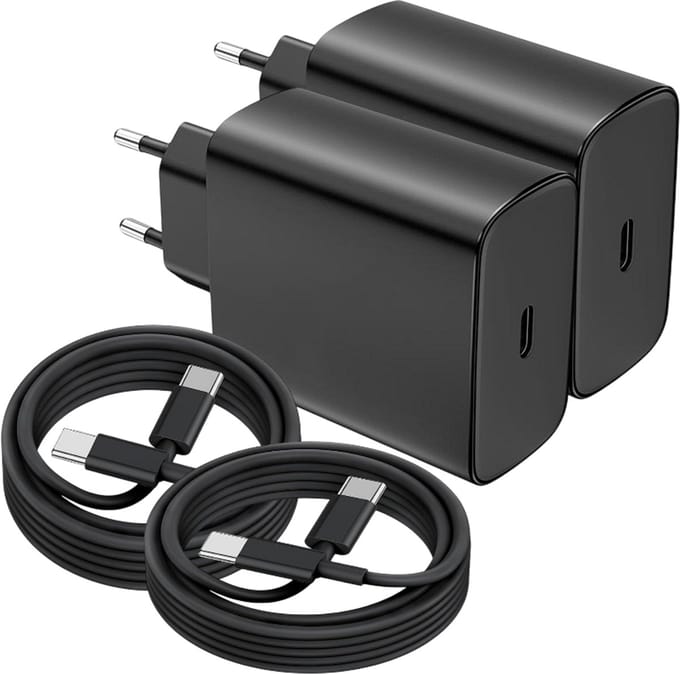USB C Snellader 45W + USB-C Kabel 2M - 2 Pack - Oplader - Fast Charger USB-C-Adapter - Zwart