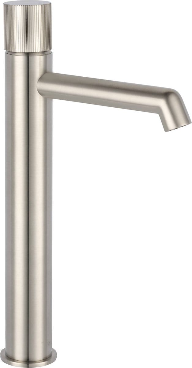 Ben Engraved Line Wastafelkraan - 22 cm Hoog - Geborsteld Nikkel