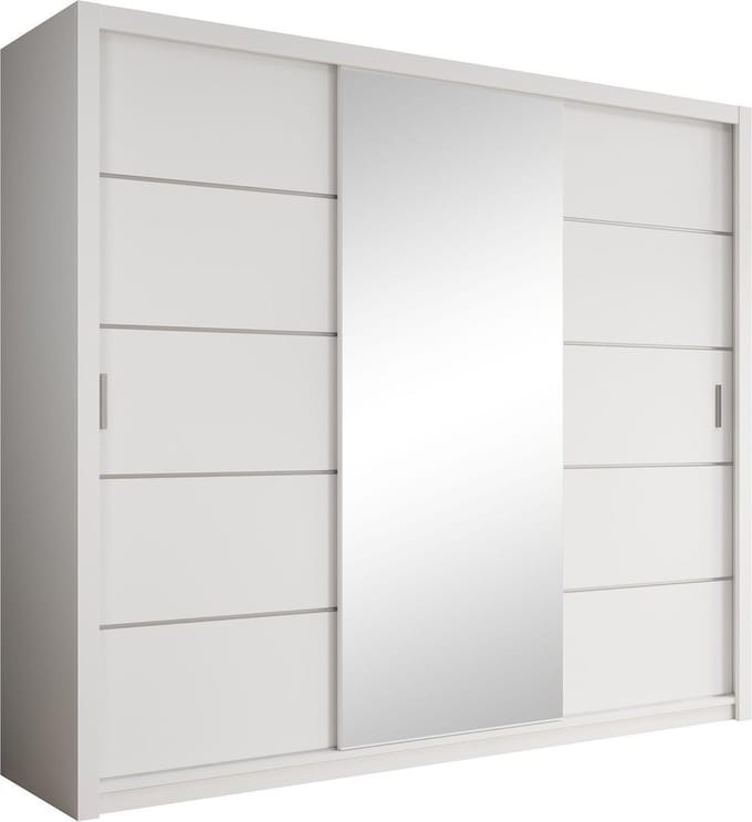 Meubella - Kledingkast Blake - Wit - 250 cm - Met spiegel