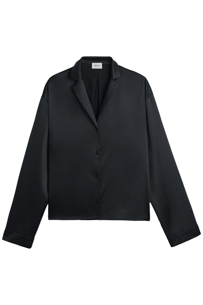 Mikuta The Black Silk Shirt Maat: L | Longsleeves Outlet | Dames | Zwart