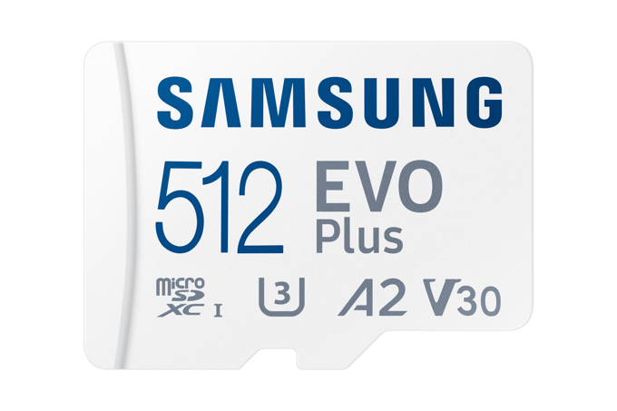Samsung EVO Plus microSD-kaart Retail 512 GB UHS-I, v30 Video Speed Class, A2 Application Performance Class Incl. SD-adapter