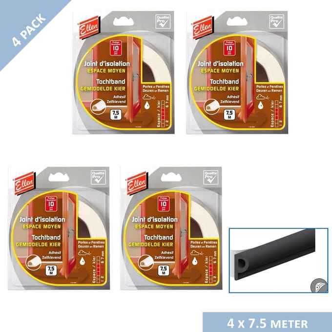 Ellen tochtband - P-profiel - 10 x 5 mm - 30 mtr - Zwart