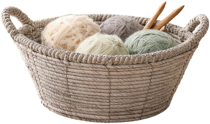 Mega Collections Opbergmand Sneek - grijs - riet - D33 x H15 cm