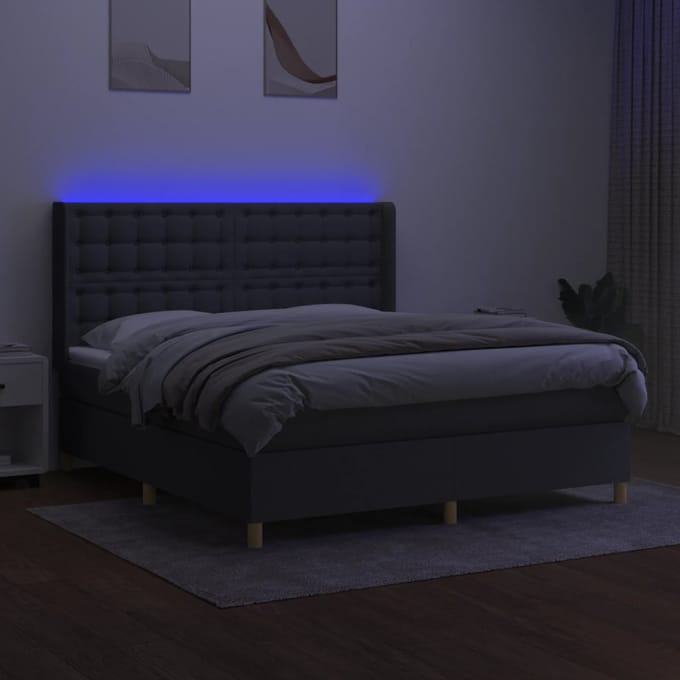 vidaXL - Boxspring - met - matras - en - LED - stof - donkergrijs - 180x200 - cm
