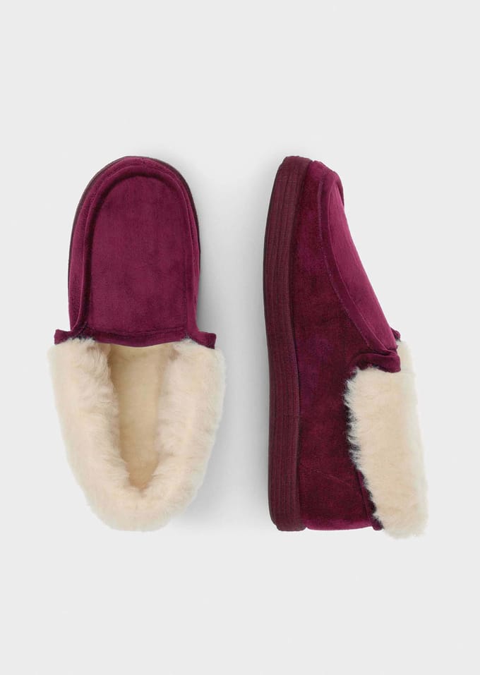 Pluche pantoffels met scheerwol - bordeaux - Gr. 37 van Goldner Fashion