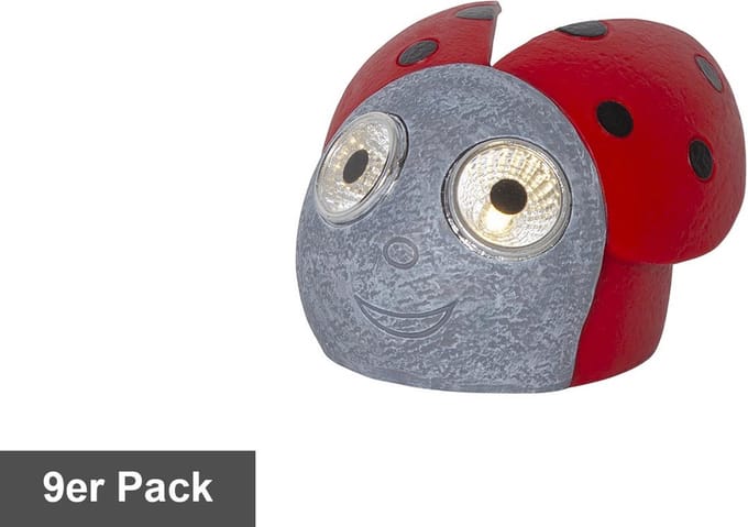 Star Trading Display Solar light Lady, lieveheersbeestje, 9 stuks, rood, LED, schemersensor, warm wit, voor buiten, 9 cm
