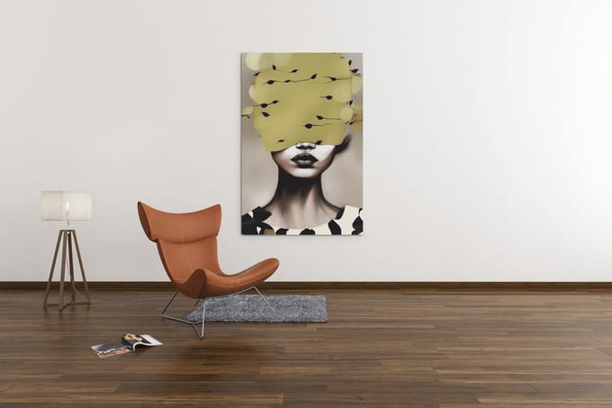 Canvas Schilderij - Vrouw portret - Abstract - Goud - Grijs - 60x40 cm