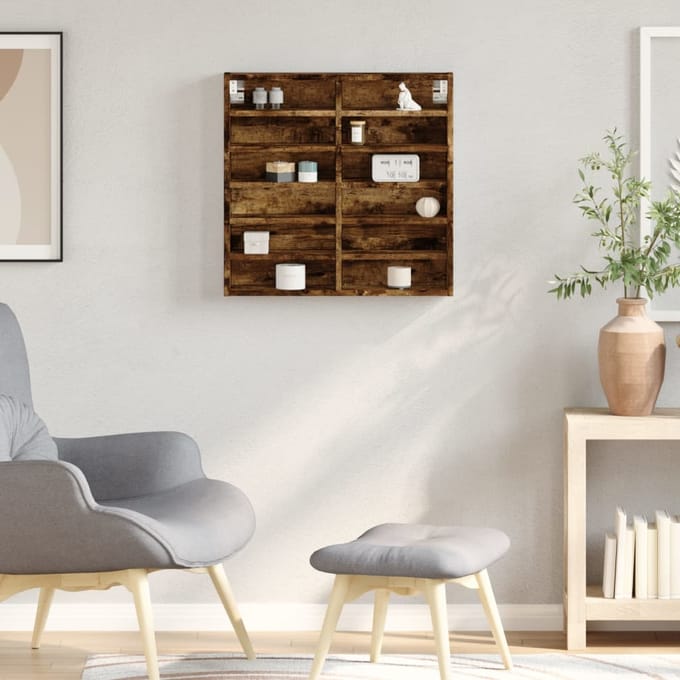 vidaXL - Vitrinekast - 60x8,5x58 - cm - bewerkt - hout - gerookt - eikenkleurig