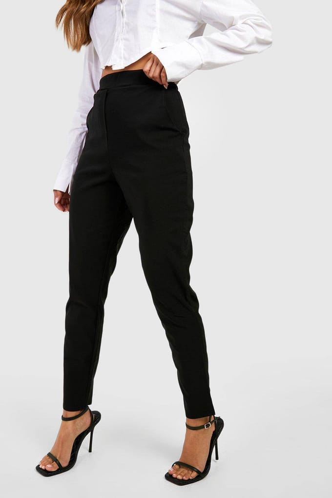 boohoo Dames Super Stretch Tapered Tailored Trouser | Zwart | Maat: 44