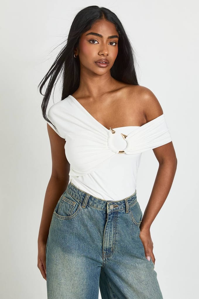 boohoo Dames Dubbellaags Slinky Bodysuit Met Slangendetail | Ivory | Maat: 14