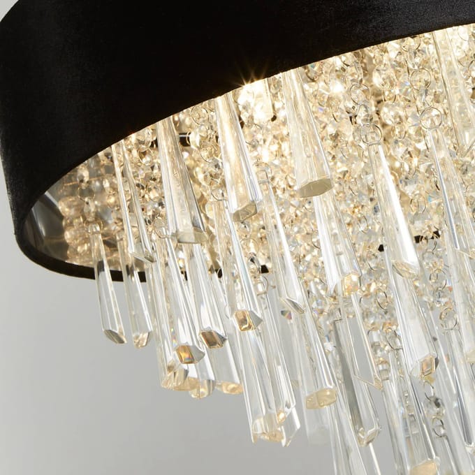 Searchlight Glamour hanglamp, glaskristal, zwart, G9, Ø 45,4 cm