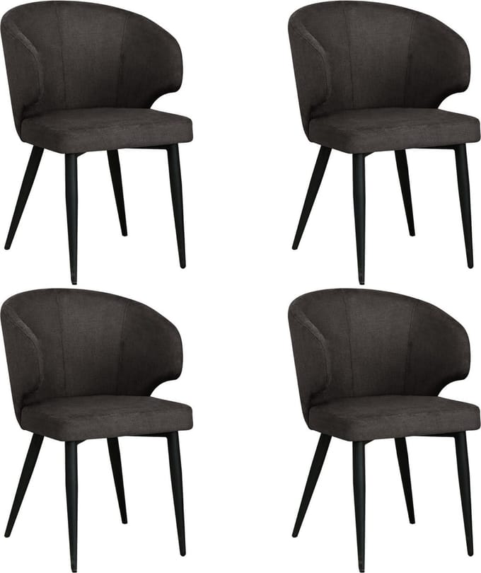 Colenis Sara Eetkamerstoelen Set van 4 – Grijs Linnen – Zwarte Poten