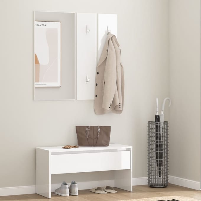vidaXL - Garderobe - set - bewerkt - hout - hoogglans - wit