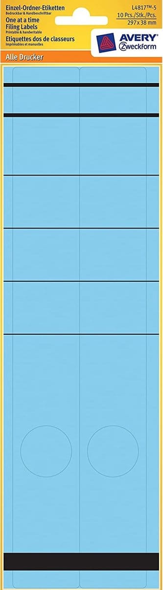 10x Enkele maplabels Smal Lang 297x38mm Blauw