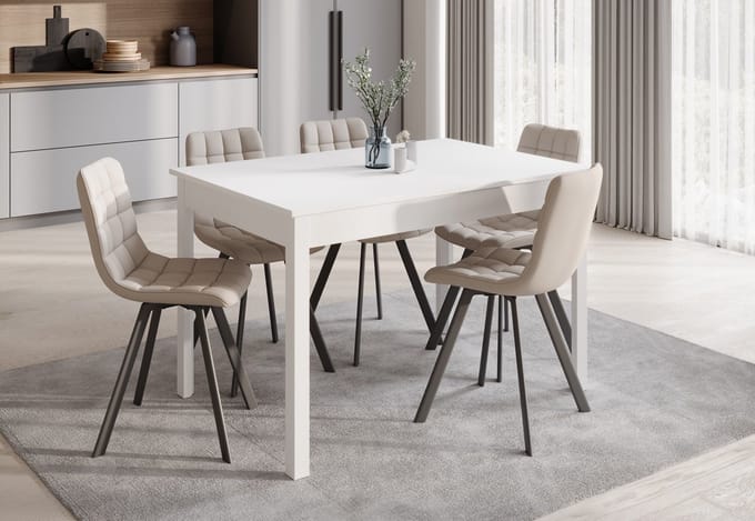 Meubella - Eetkamertafel Steve - Wit - 160 cm - Uitschuifbaar