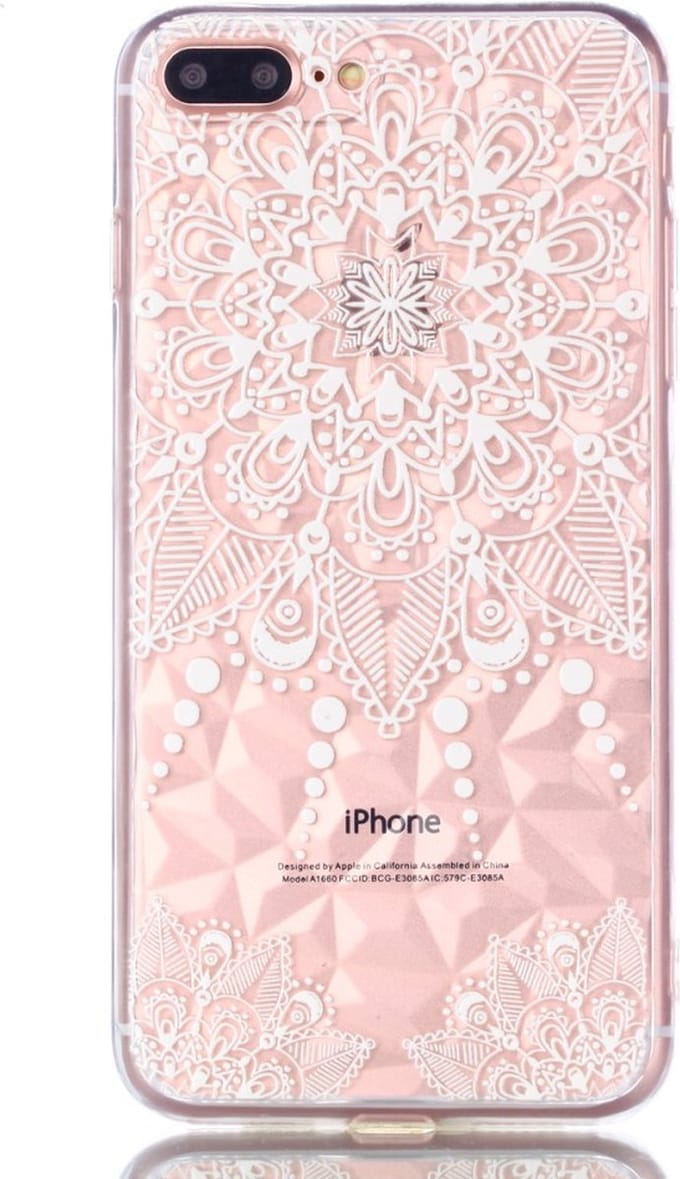 Peachy Mandala Diamanten look Hoesje geschikt voor iPhone 7 Plus 8 Plus - Transparant